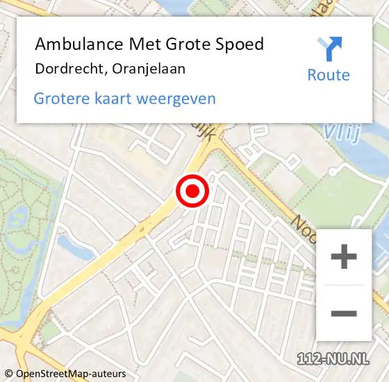 Locatie op kaart van de 112 melding: Ambulance Met Grote Spoed Naar Dordrecht, Oranjelaan op 23 september 2024 20:42