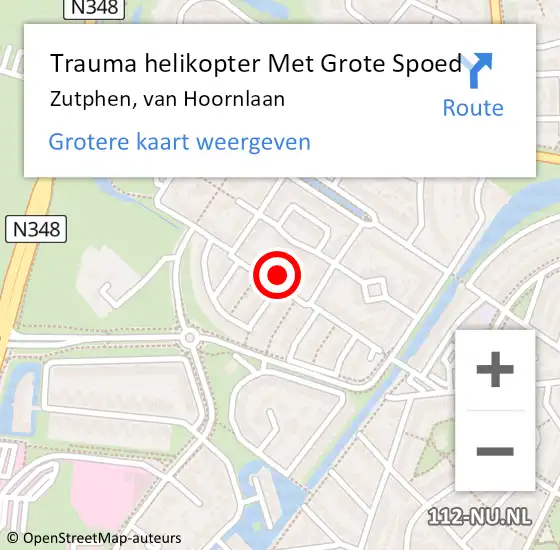 Locatie op kaart van de 112 melding: Trauma helikopter Met Grote Spoed Naar Zutphen, van Hoornlaan op 23 september 2024 20:59