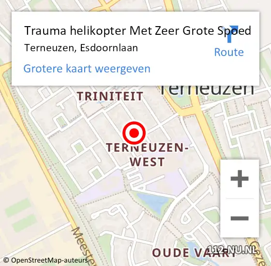 Locatie op kaart van de 112 melding: Trauma helikopter Met Zeer Grote Spoed Naar Terneuzen, Esdoornlaan op 23 september 2024 21:01