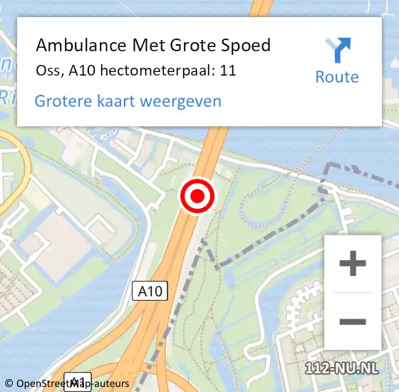 Locatie op kaart van de 112 melding: Ambulance Met Grote Spoed Naar Oss, A10 hectometerpaal: 11 op 23 september 2024 21:07