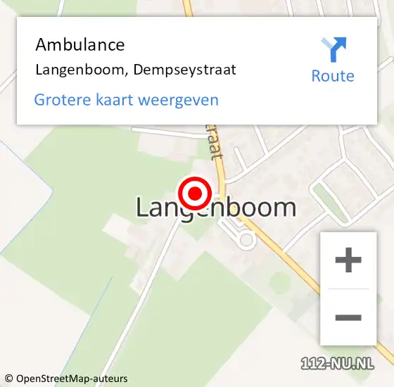 Locatie op kaart van de 112 melding: Ambulance Langenboom, Dempseystraat op 21 oktober 2014 08:31