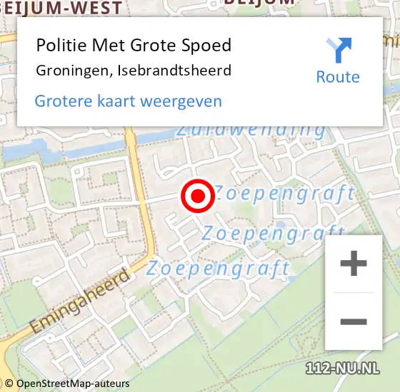 Locatie op kaart van de 112 melding: Politie Met Grote Spoed Naar Groningen, Isebrandtsheerd op 23 september 2024 21:12