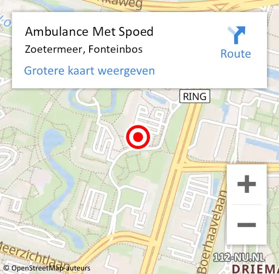 Locatie op kaart van de 112 melding: Ambulance Met Spoed Naar Zoetermeer, Fonteinbos op 23 september 2024 21:15