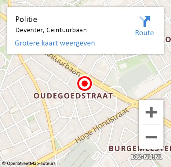 Locatie op kaart van de 112 melding: Politie Deventer, Ceintuurbaan op 23 september 2024 21:24