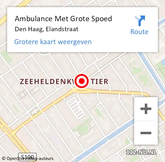 Locatie op kaart van de 112 melding: Ambulance Met Grote Spoed Naar Den Haag, Elandstraat op 23 september 2024 21:29