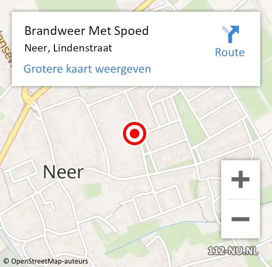 Locatie op kaart van de 112 melding: Brandweer Met Spoed Naar Neer, Lindenstraat op 23 september 2024 21:31