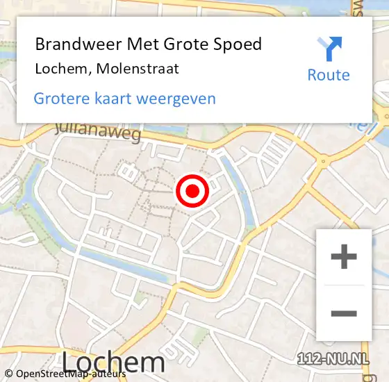 Locatie op kaart van de 112 melding: Brandweer Met Grote Spoed Naar Lochem, Molenstraat op 23 september 2024 21:34