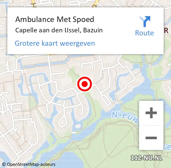 Locatie op kaart van de 112 melding: Ambulance Met Spoed Naar Capelle aan den IJssel, Bazuin op 23 september 2024 21:57