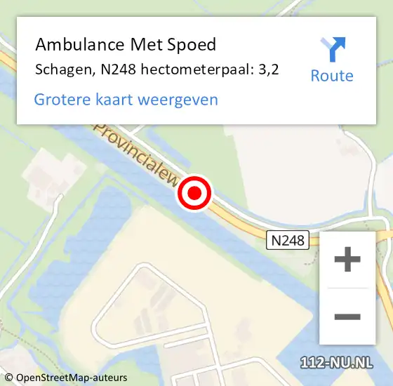 Locatie op kaart van de 112 melding: Ambulance Met Spoed Naar Schagen, N248 hectometerpaal: 3,2 op 23 september 2024 22:08