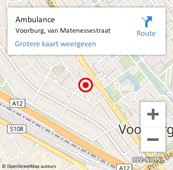 Locatie op kaart van de 112 melding: Ambulance Voorburg, van Matenessestraat op 23 september 2024 22:12