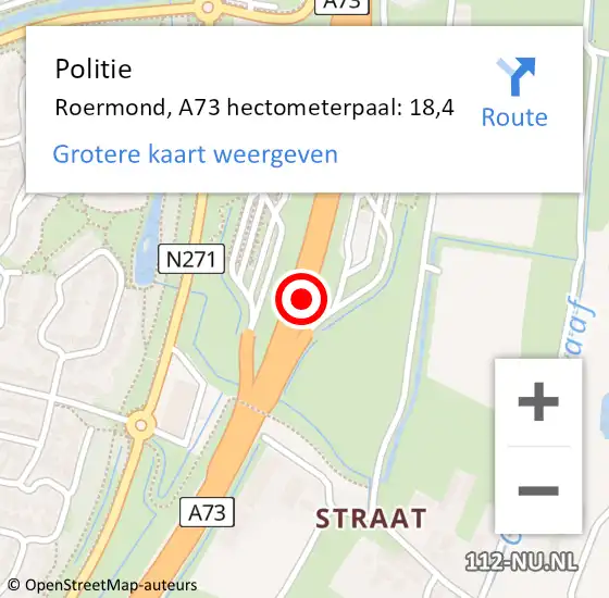 Locatie op kaart van de 112 melding: Politie Roermond, A73 hectometerpaal: 18,4 op 23 september 2024 22:20