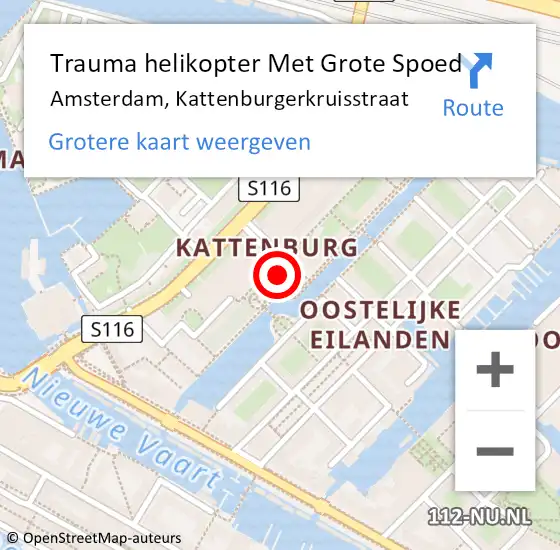 Locatie op kaart van de 112 melding: Trauma helikopter Met Grote Spoed Naar Amsterdam, Kattenburgerkruisstraat op 23 september 2024 22:34