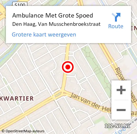 Locatie op kaart van de 112 melding: Ambulance Met Grote Spoed Naar Den Haag, Van Musschenbroekstraat op 23 september 2024 22:35