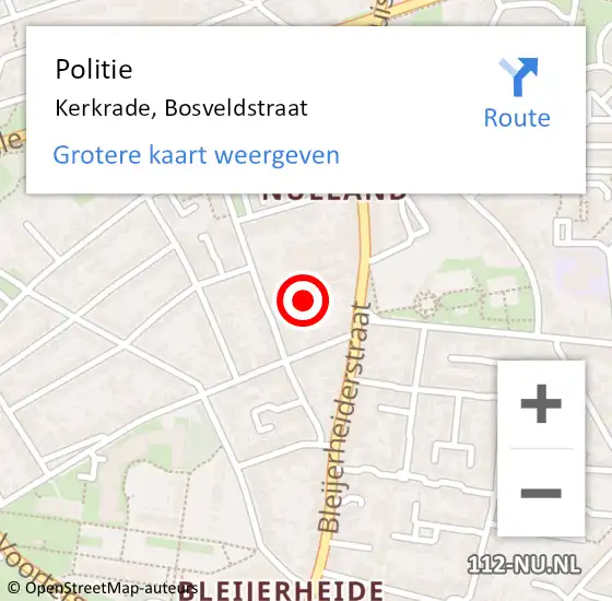 Locatie op kaart van de 112 melding: Politie Kerkrade, Bosveldstraat op 23 september 2024 22:36