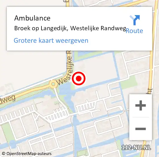 Locatie op kaart van de 112 melding: Ambulance Broek op Langedijk, Westelijke Randweg op 23 september 2024 23:05