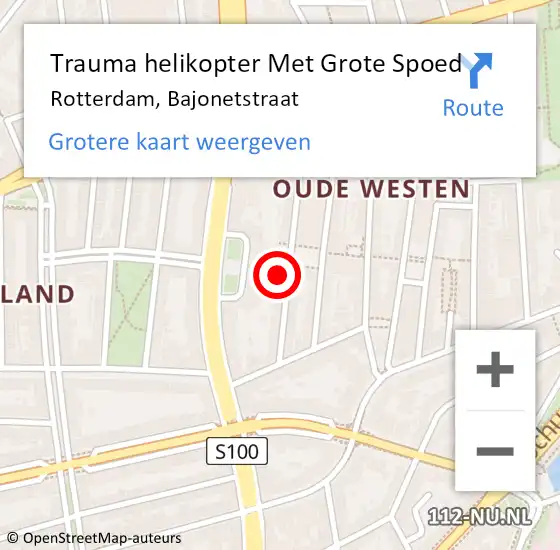 Locatie op kaart van de 112 melding: Trauma helikopter Met Grote Spoed Naar Rotterdam, Bajonetstraat op 23 september 2024 23:32