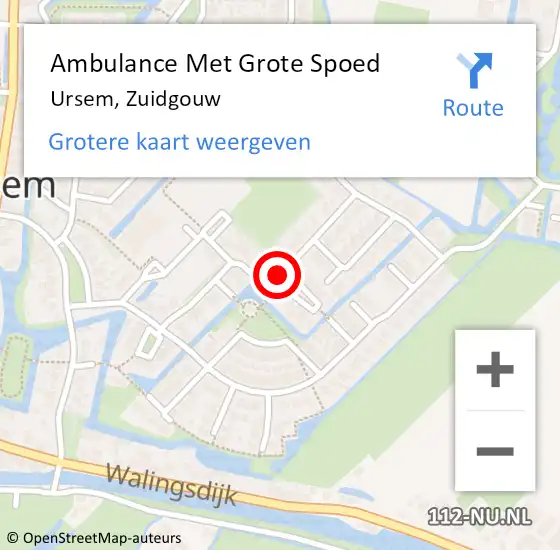 Locatie op kaart van de 112 melding: Ambulance Met Grote Spoed Naar Ursem, Zuidgouw op 23 september 2024 23:34