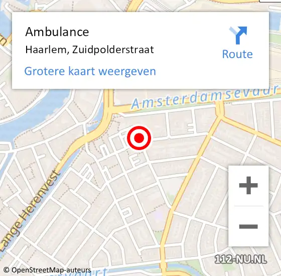 Locatie op kaart van de 112 melding: Ambulance Haarlem, Zuidpolderstraat op 23 september 2024 23:43