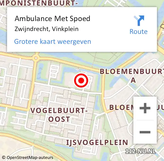 Locatie op kaart van de 112 melding: Ambulance Met Spoed Naar Zwijndrecht, Vinkplein op 23 september 2024 23:53