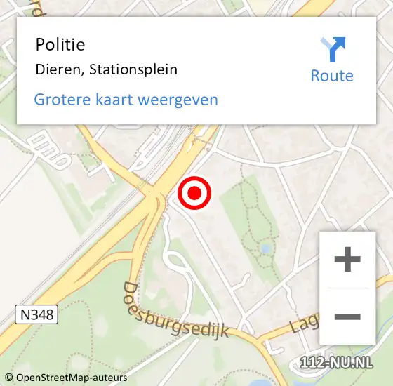 Locatie op kaart van de 112 melding: Politie Dieren, Stationsplein op 24 september 2024 00:04