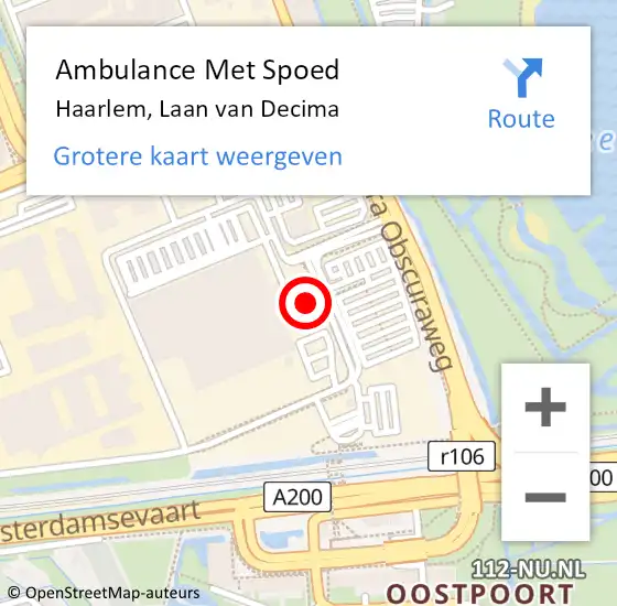 Locatie op kaart van de 112 melding: Ambulance Met Spoed Naar Haarlem, Laan van Decima op 24 september 2024 00:28