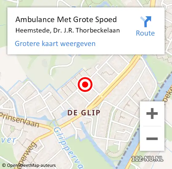 Locatie op kaart van de 112 melding: Ambulance Met Grote Spoed Naar Heemstede, Dr. J.R. Thorbeckelaan op 24 september 2024 00:56