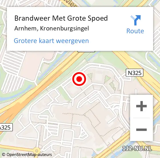 Locatie op kaart van de 112 melding: Brandweer Met Grote Spoed Naar Arnhem, Kronenburgsingel op 24 september 2024 00:57