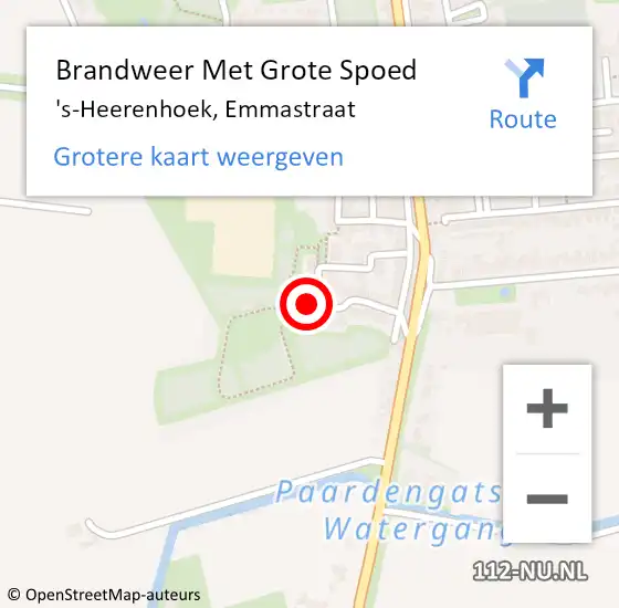 Locatie op kaart van de 112 melding: Brandweer Met Grote Spoed Naar 's-Heerenhoek, Emmastraat op 24 september 2024 01:06