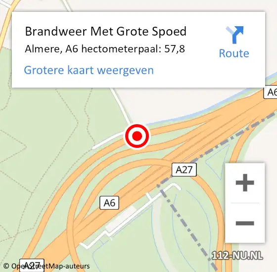 Locatie op kaart van de 112 melding: Brandweer Met Grote Spoed Naar Almere, A6 hectometerpaal: 57,8 op 24 september 2024 01:12