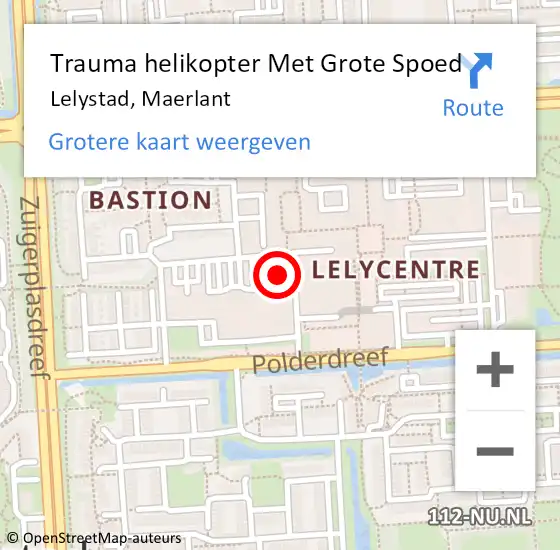 Locatie op kaart van de 112 melding: Trauma helikopter Met Grote Spoed Naar Lelystad, Maerlant op 24 september 2024 01:42