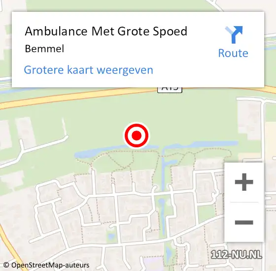 Locatie op kaart van de 112 melding: Ambulance Met Grote Spoed Naar Bemmel op 24 september 2024 01:54