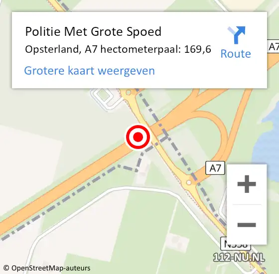 Locatie op kaart van de 112 melding: Politie Met Grote Spoed Naar Opsterland, A7 hectometerpaal: 169,6 op 24 september 2024 05:07