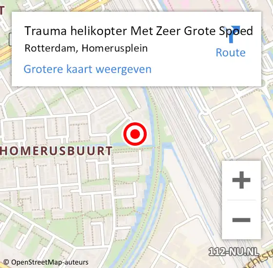 Locatie op kaart van de 112 melding: Trauma helikopter Met Zeer Grote Spoed Naar Rotterdam, Homerusplein op 24 september 2024 07:48