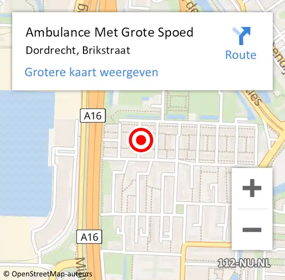 Locatie op kaart van de 112 melding: Ambulance Met Grote Spoed Naar Dordrecht, Brikstraat op 24 september 2024 07:58