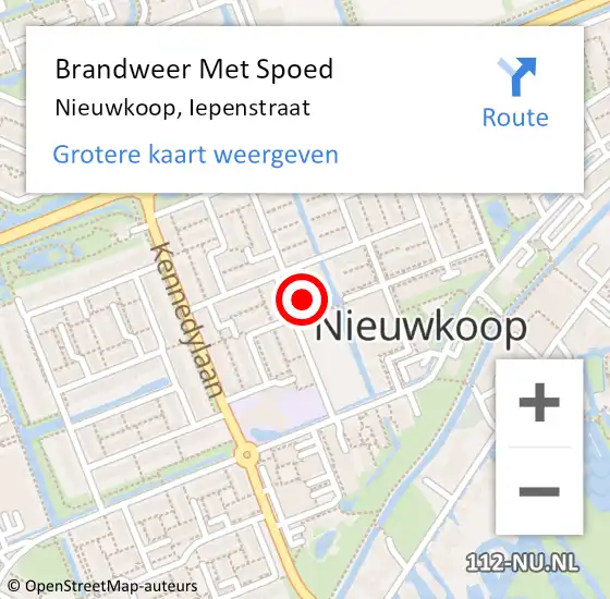 Locatie op kaart van de 112 melding: Brandweer Met Spoed Naar Nieuwkoop, Iepenstraat op 24 september 2024 08:00