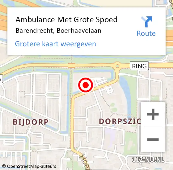 Locatie op kaart van de 112 melding: Ambulance Met Grote Spoed Naar Barendrecht, Boerhaavelaan op 24 september 2024 08:28