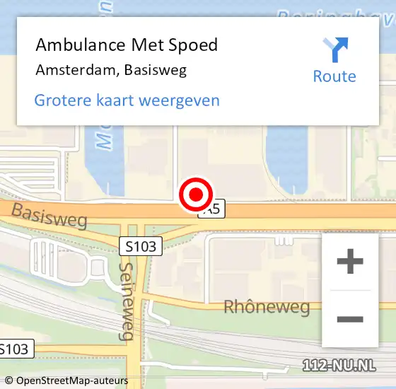 Locatie op kaart van de 112 melding: Ambulance Met Spoed Naar Amsterdam, Basisweg op 24 september 2024 08:50