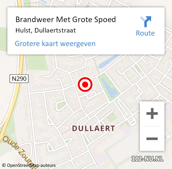 Locatie op kaart van de 112 melding: Brandweer Met Grote Spoed Naar Hulst, Dullaertstraat op 24 september 2024 08:56