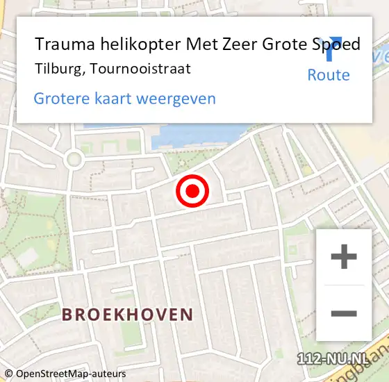 Locatie op kaart van de 112 melding: Trauma helikopter Met Zeer Grote Spoed Naar Tilburg, Tournooistraat op 24 september 2024 09:05