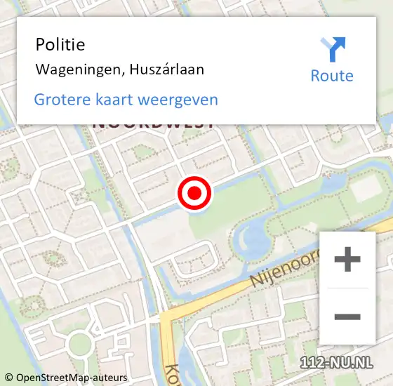 Locatie op kaart van de 112 melding: Politie Wageningen, Huszárlaan op 24 september 2024 09:06