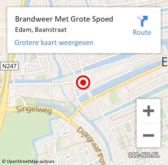 Locatie op kaart van de 112 melding: Brandweer Met Grote Spoed Naar Edam, Baanstraat op 24 september 2024 09:08