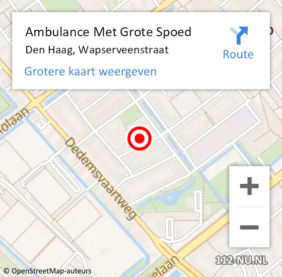 Locatie op kaart van de 112 melding: Ambulance Met Grote Spoed Naar Den Haag, Wapserveenstraat op 24 september 2024 09:11