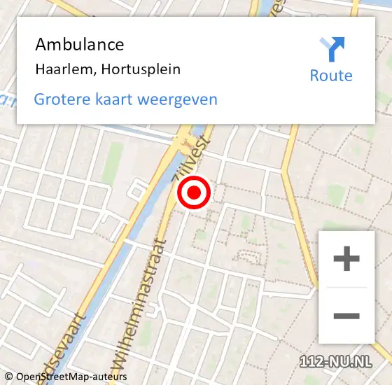 Locatie op kaart van de 112 melding: Ambulance Haarlem, Hortusplein op 24 september 2024 09:15