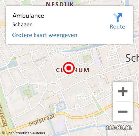 Locatie op kaart van de 112 melding: Ambulance Schagen op 24 september 2024 09:17