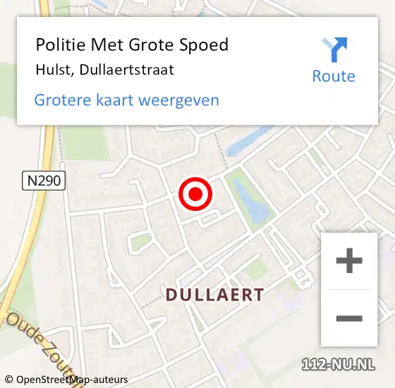 Locatie op kaart van de 112 melding: Politie Met Grote Spoed Naar Hulst, Dullaertstraat op 24 september 2024 09:24