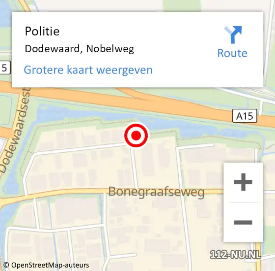 Locatie op kaart van de 112 melding: Politie Dodewaard, Nobelweg op 21 oktober 2014 09:10