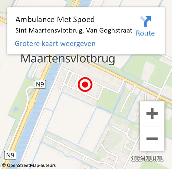 Locatie op kaart van de 112 melding: Ambulance Met Spoed Naar Sint Maartensvlotbrug, Van Goghstraat op 24 september 2024 09:54