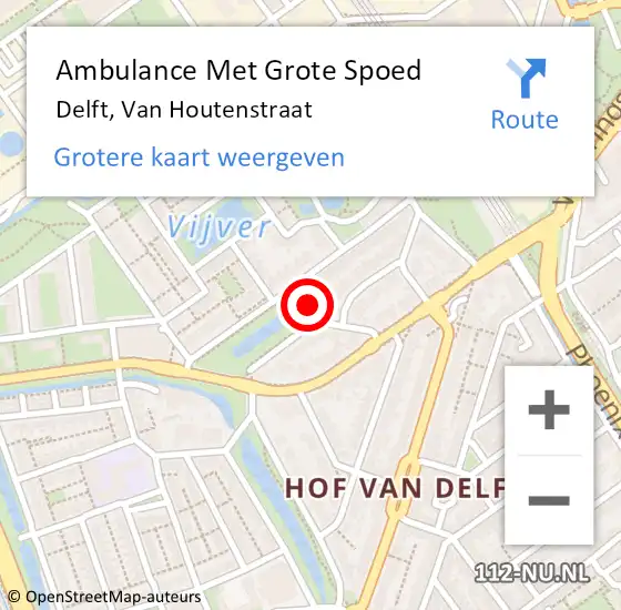 Locatie op kaart van de 112 melding: Ambulance Met Grote Spoed Naar Delft, Van Houtenstraat op 24 september 2024 10:05