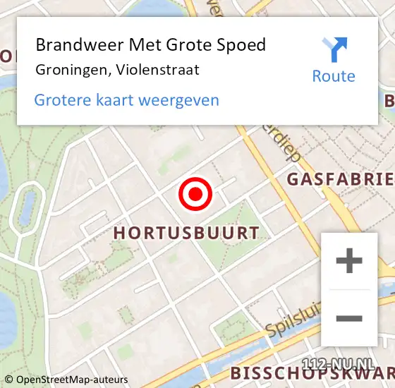 Locatie op kaart van de 112 melding: Brandweer Met Grote Spoed Naar Groningen, Violenstraat op 24 september 2024 10:06