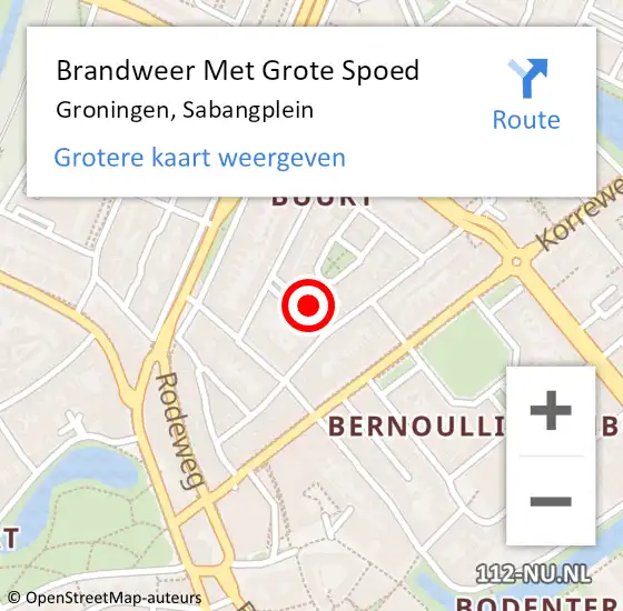 Locatie op kaart van de 112 melding: Brandweer Met Grote Spoed Naar Groningen, Sabangplein op 24 september 2024 10:10